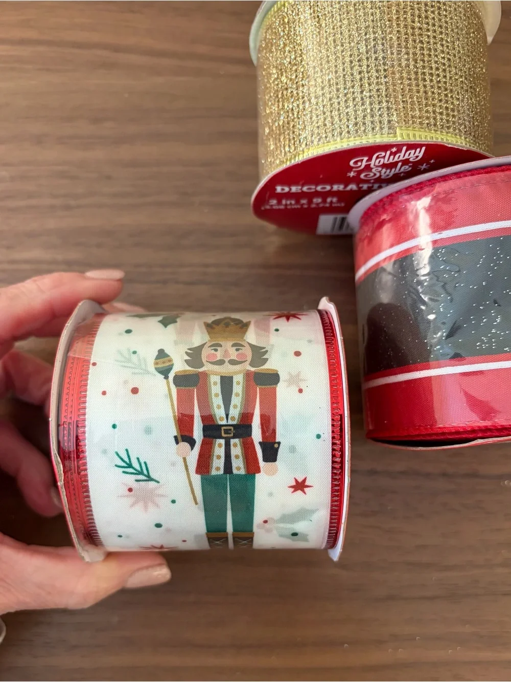 Holiday Style Christmas Wired Ribbon Lot of 3